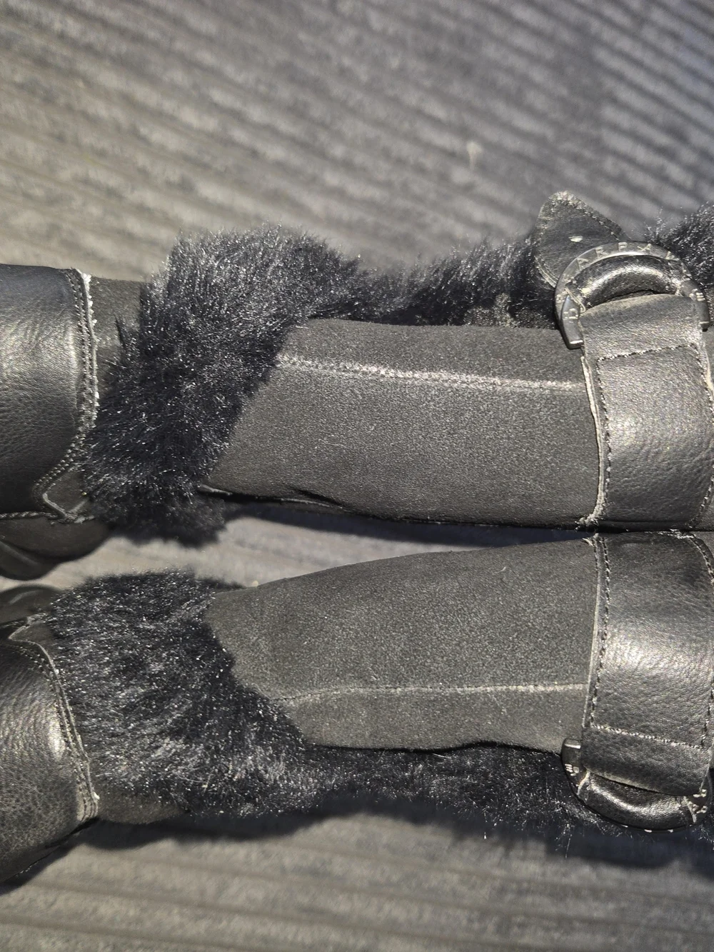BearPaw Women’s Black Faux-Fur Winter Boots with Strap Detail
